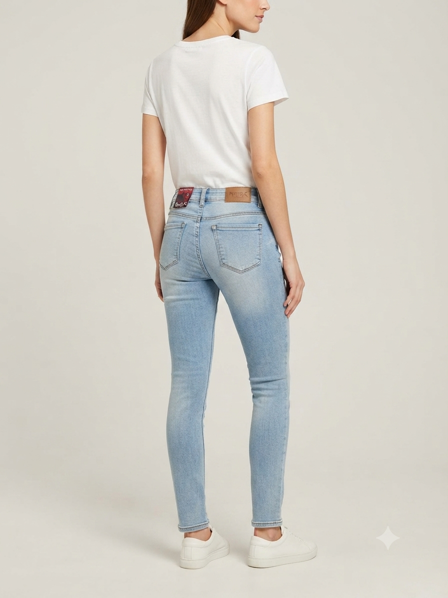 Pantalón Dama mezquilla skinny azul claro