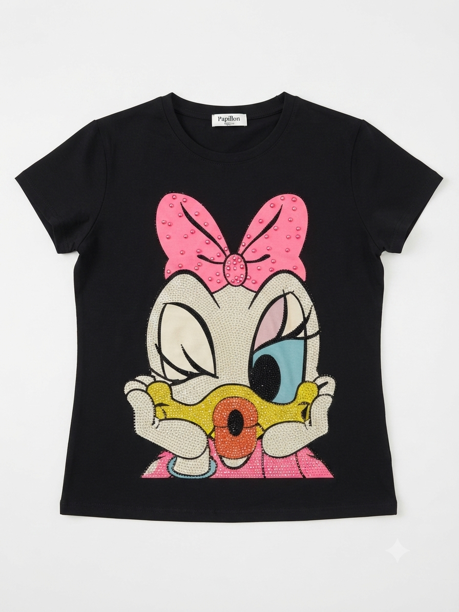 Blusa dama negra con estampado y pedrería ✨🖤