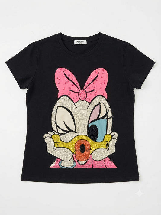 Blusa dama negra con estampado y pedrería ✨🖤
