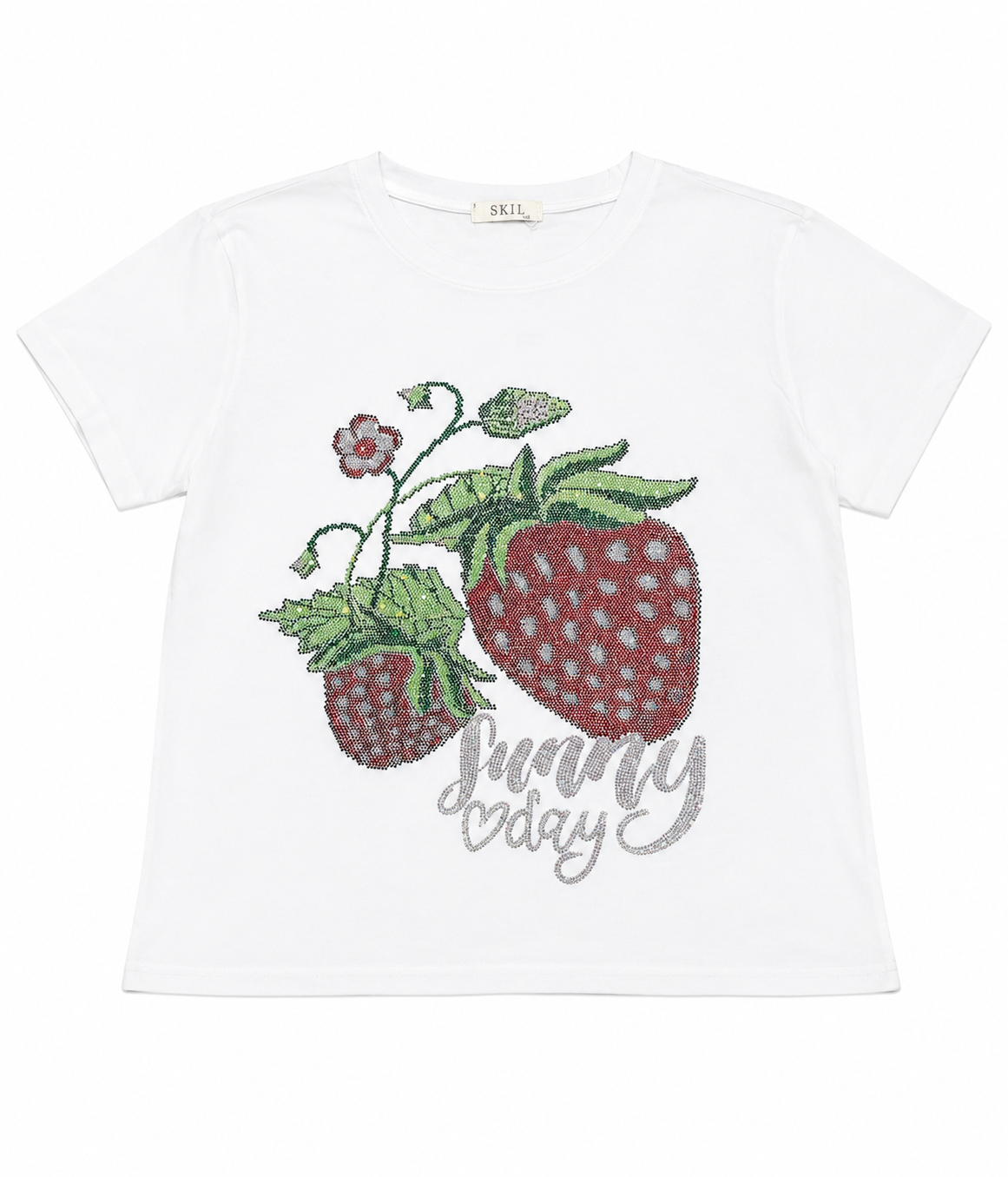 Blusa dama blanca con fresas y pedrería 🍓✨