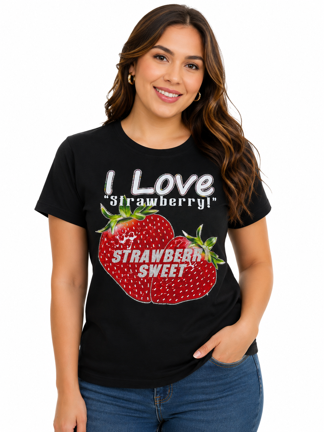 Blusa dama negra con diseño de fresas 🍓✨