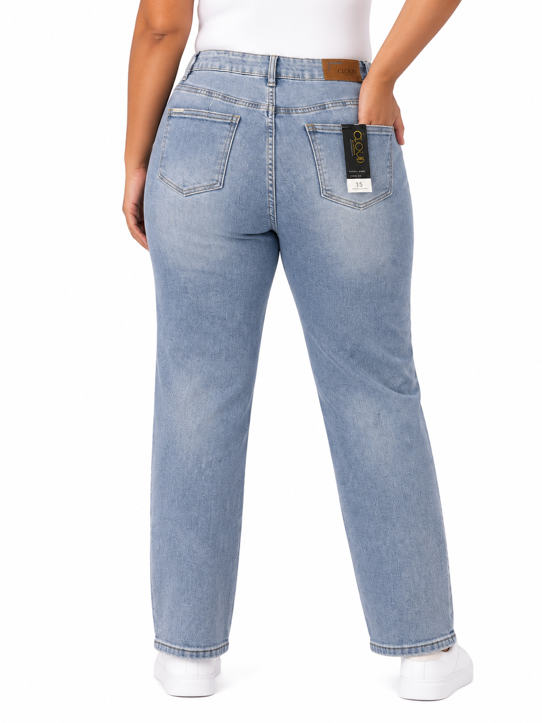 Pantalón dama mezclilla mom fit plus con rasgados