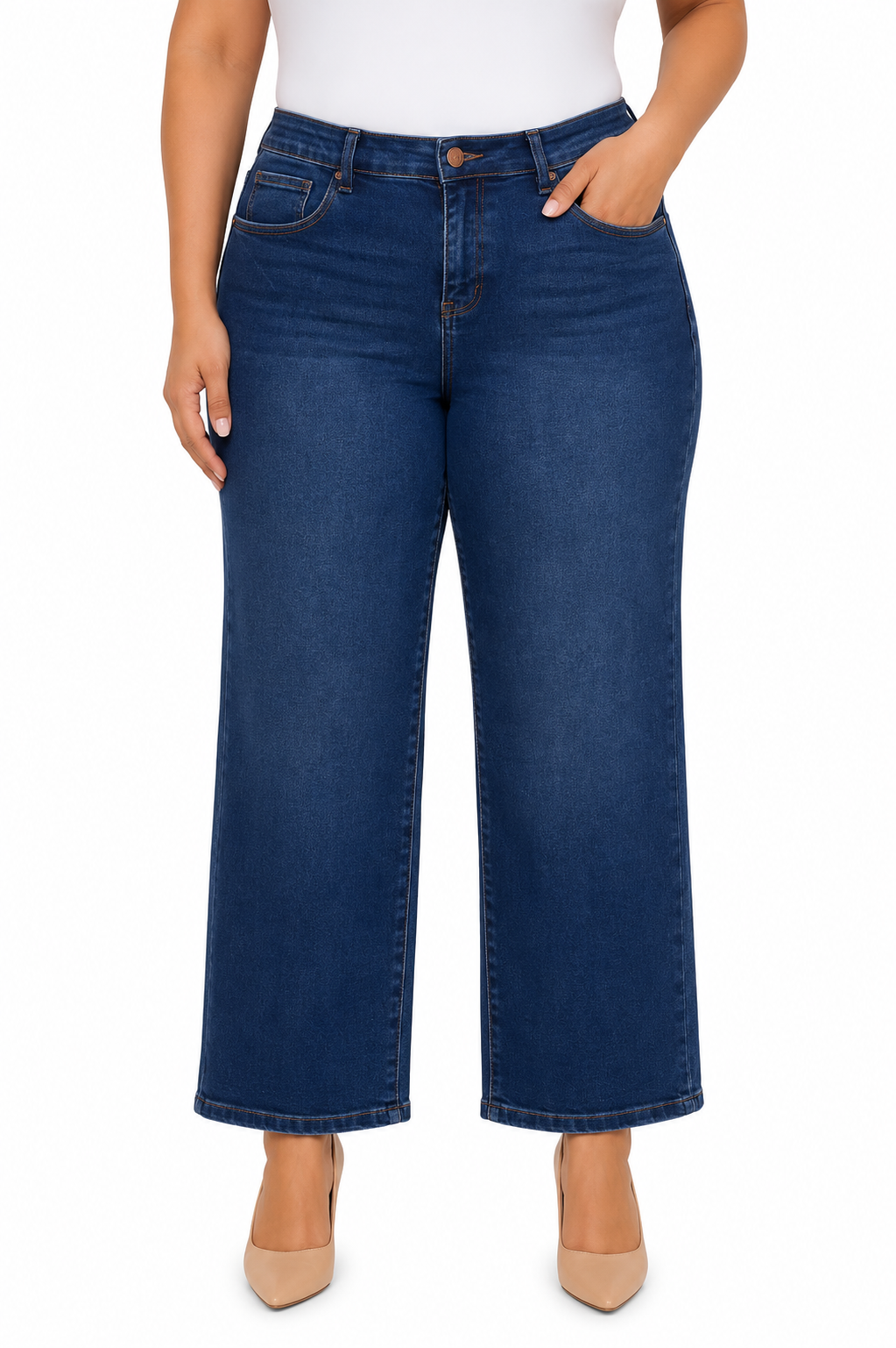 Pantalón dama mezclilla wide leg plus azul oscuro