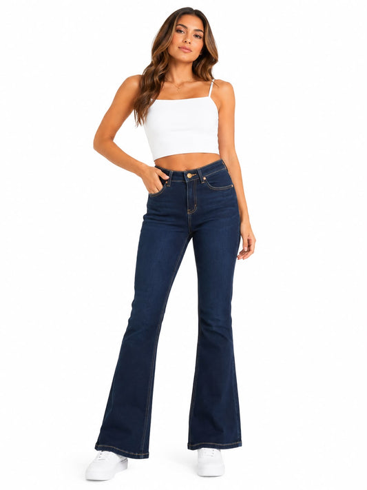 Pantalón Dama Mezclilla Flare de Tiro Alto
