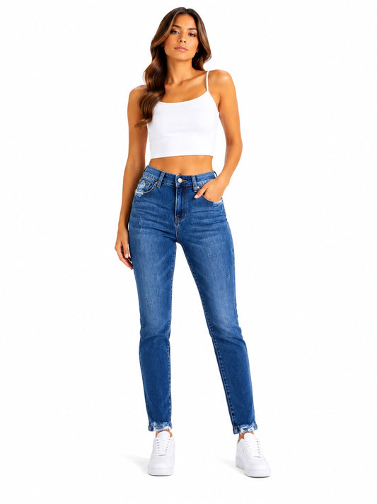 Pantalón Dama Mezclilla Skinny de Tiro Alto Azul Medio