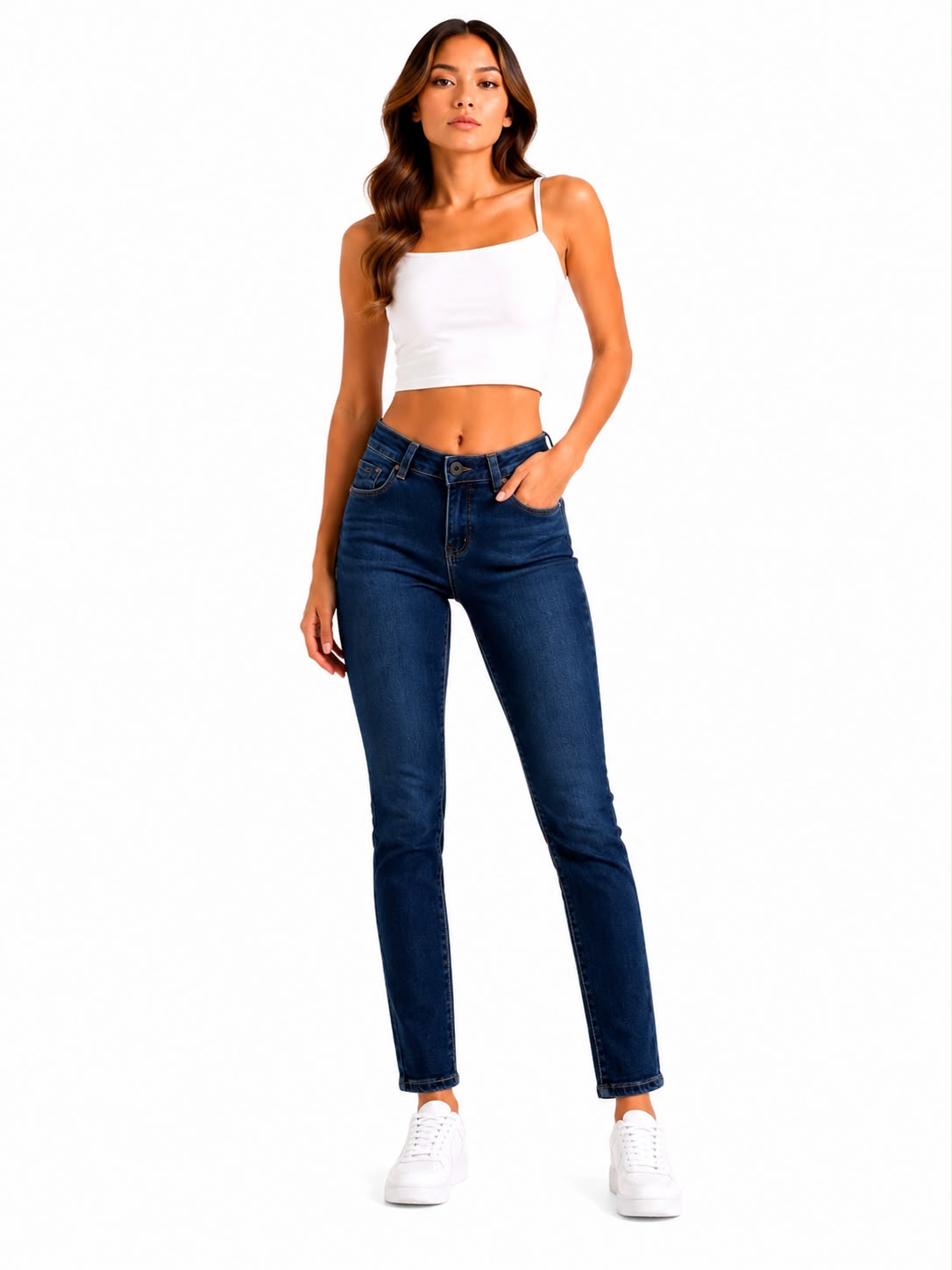 Pantalón Dama Mezclilla Skinny de Tiro Alto Azul Oscuro
