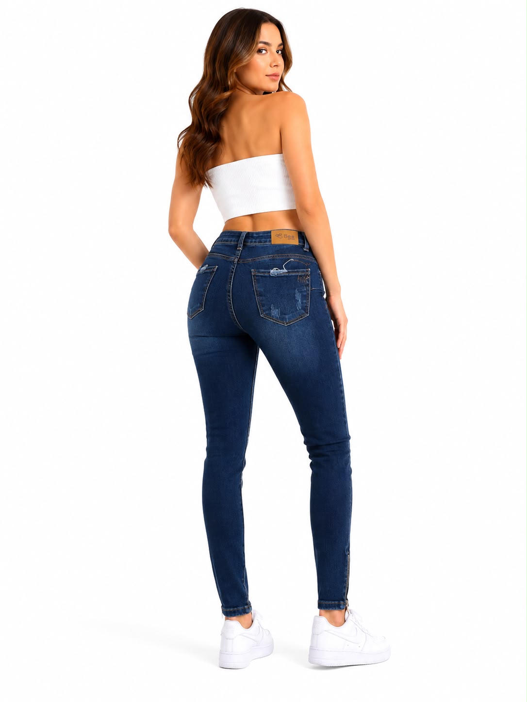 Pantalón Dama Mezclilla Skinny de Tiro Alto con Cierre en Tobillo
