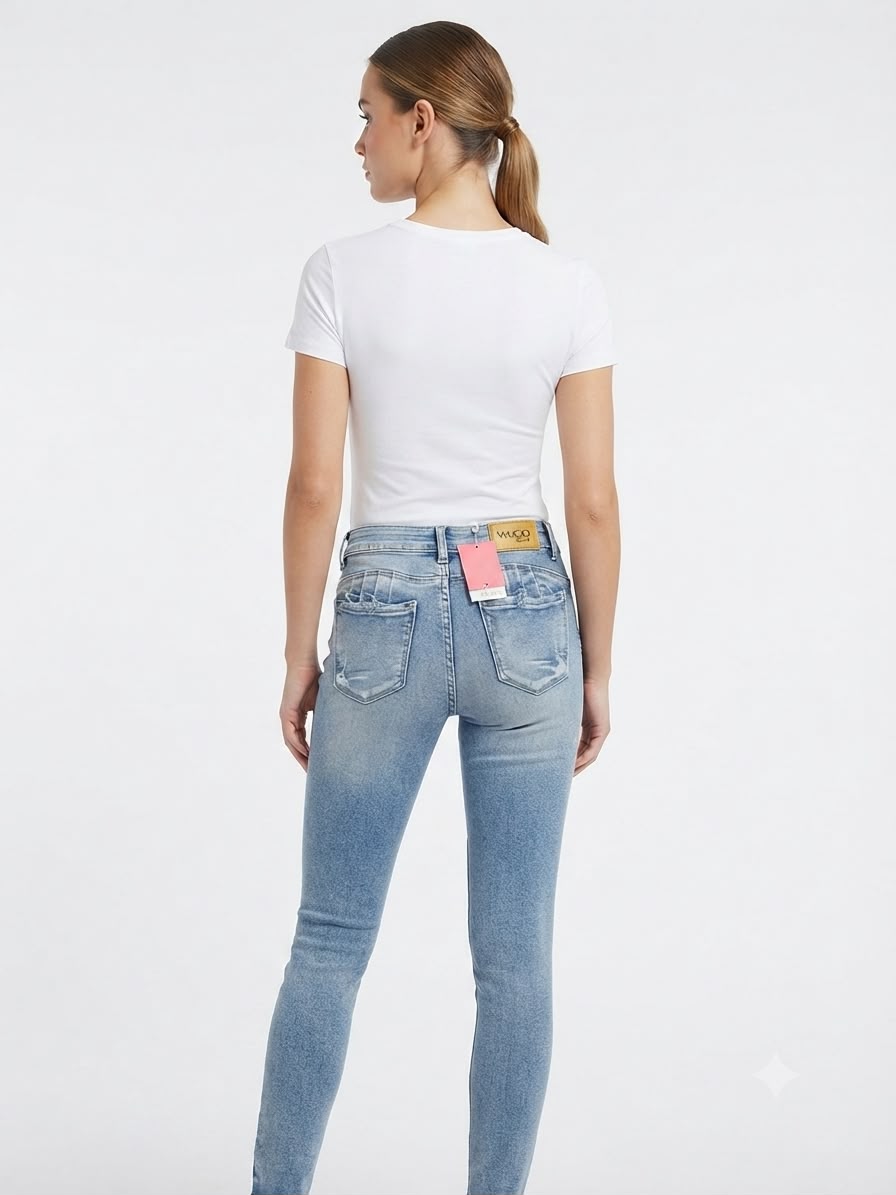 Pantalón Dama Mezclilla Skinny de Tiro Alto con Cierre en Tobillo