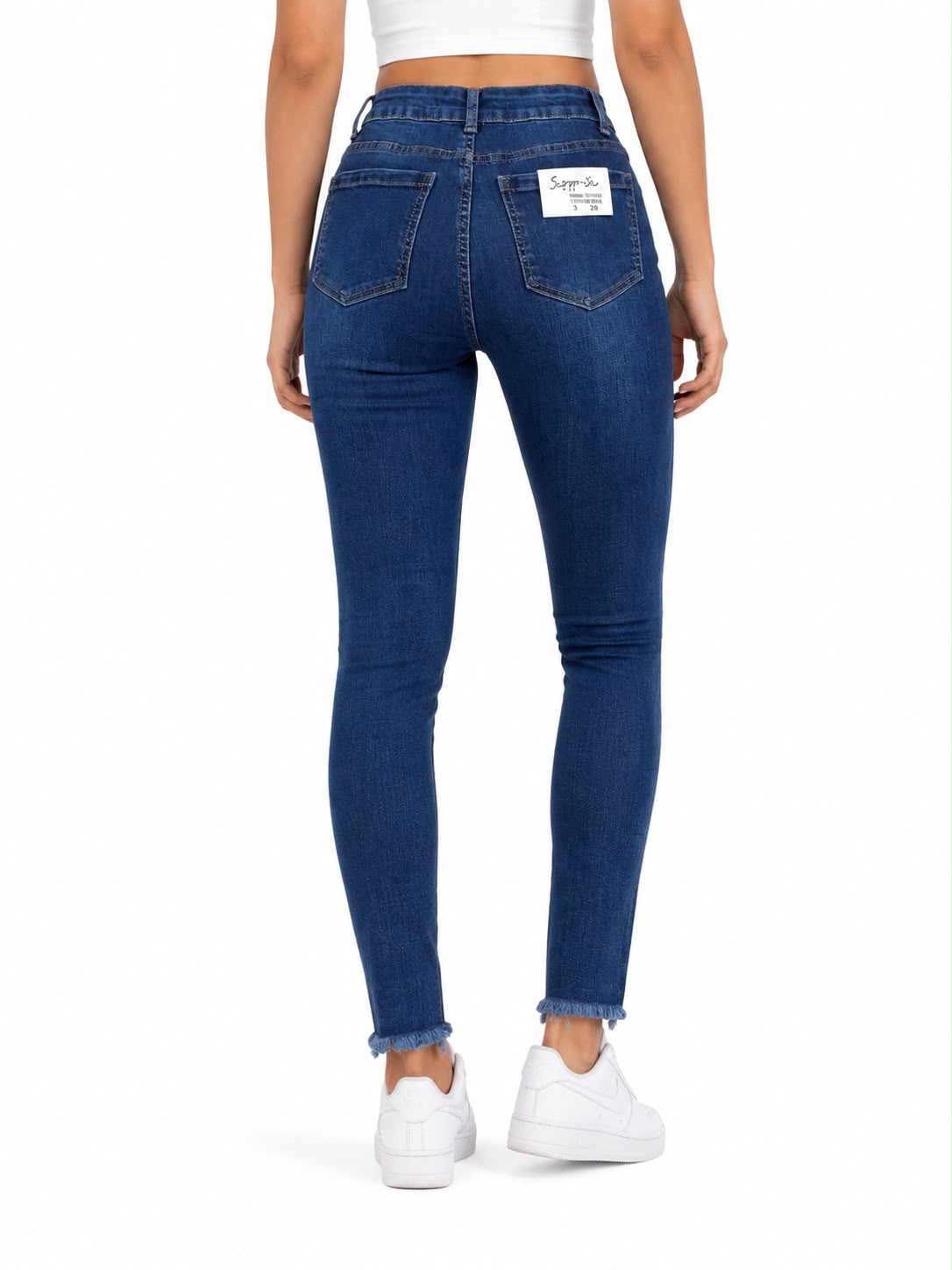 Pantalón Dama Mezclilla Skinny con Pedrería y Tiro Alto
