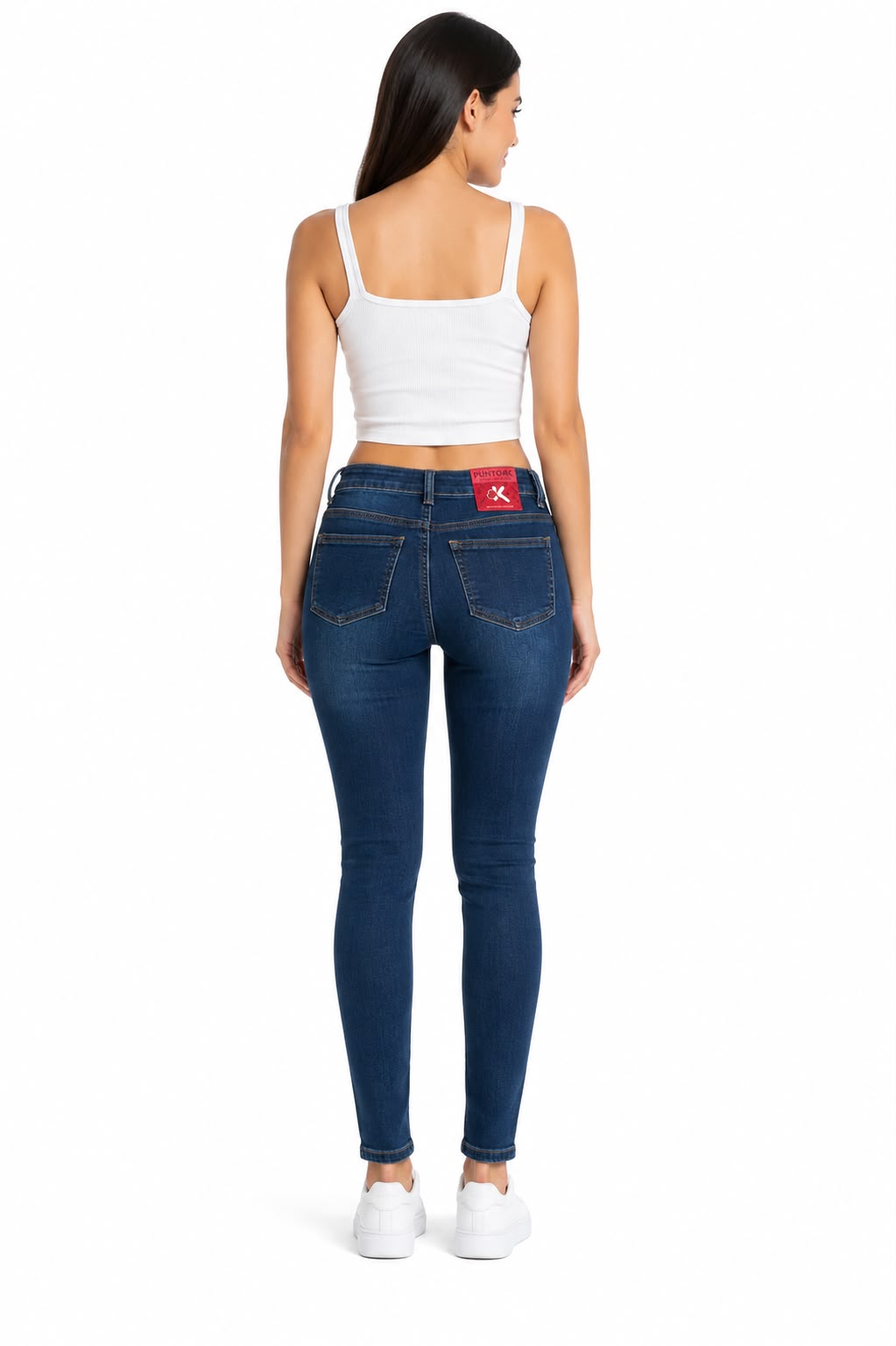 Pantalón Dama Mezclilla Skinny Desgastado de Tiro Alto