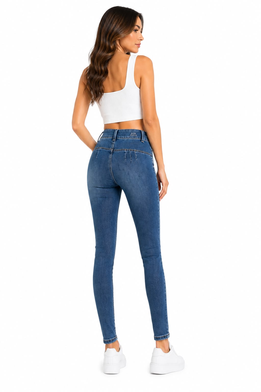 Pantalón Dama Mezclilla Skinny de Tiro Alto con Doble Botón