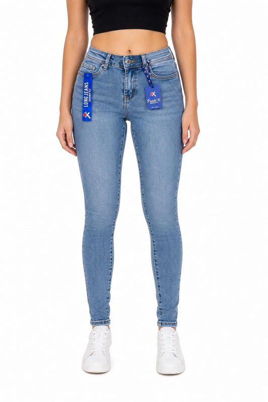 Pantalón Dama Mezclilla Skinny de Tiro Alto Azul Claro