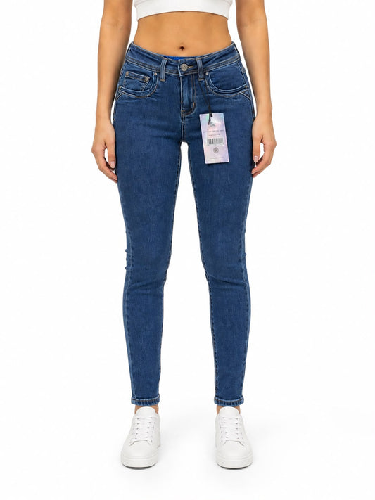 Pantalón Dama Mezclilla Skinny de Tiro Alto con Doble Pretina