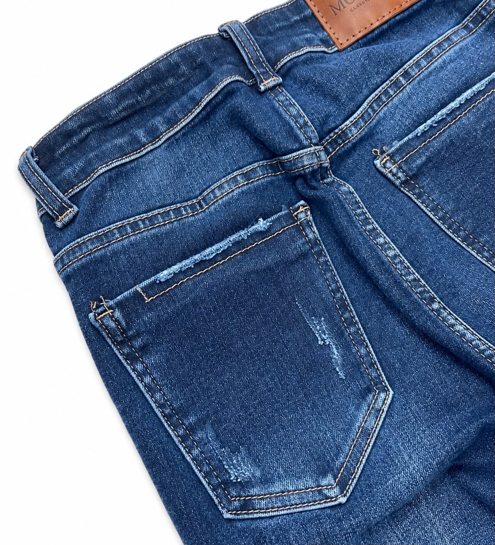 Pantalón Dama Mezclilla Straight de Tiro Alto Azul Medio