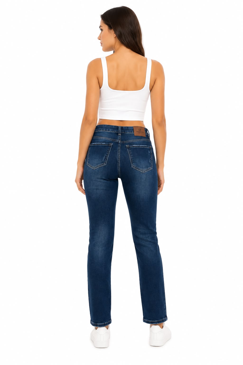 Pantalón Dama Mezclilla Straight de Tiro Alto Azul Oscuro