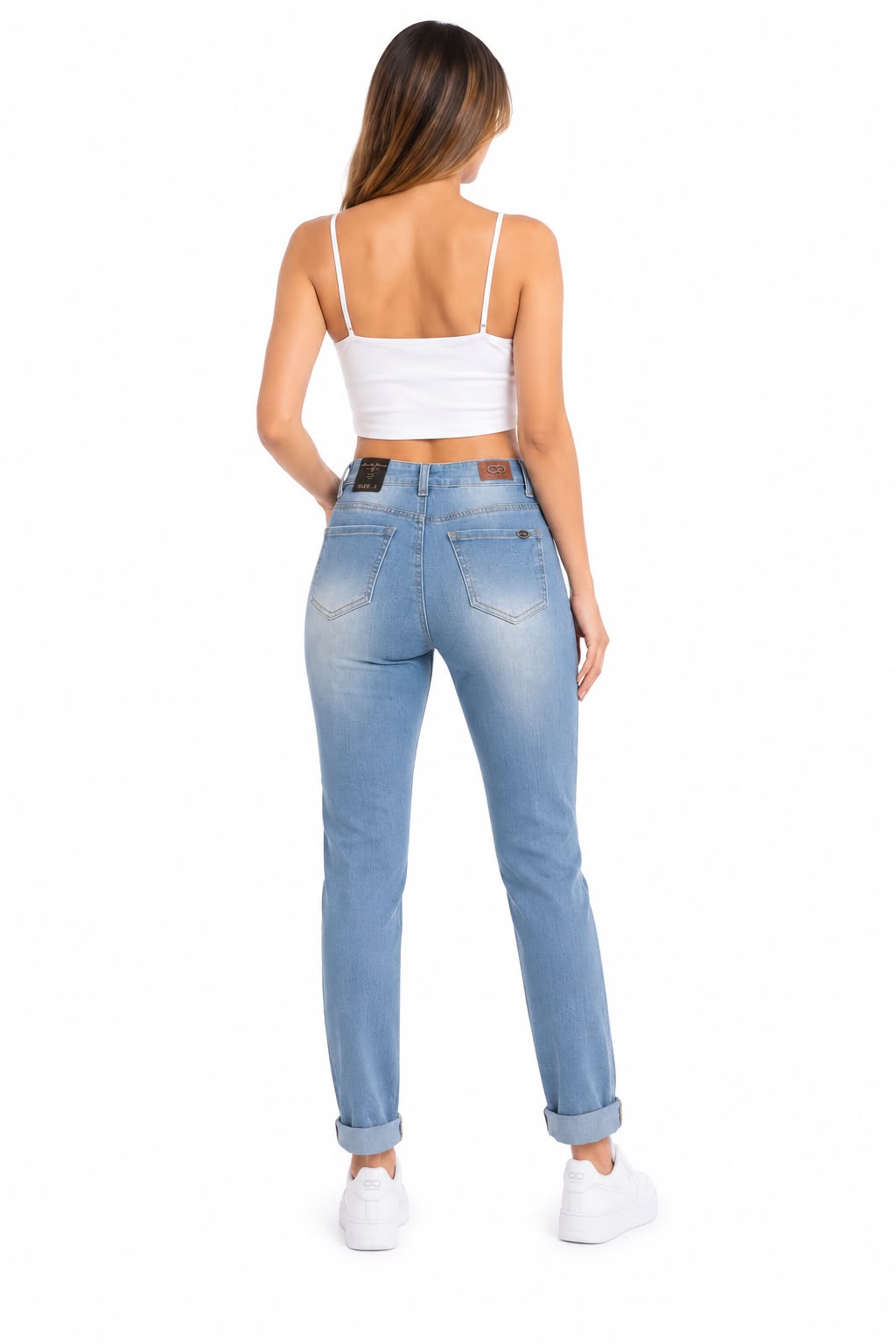 Pantalón Dama Mezclilla Mom Fit Desgastado de Tiro Alto