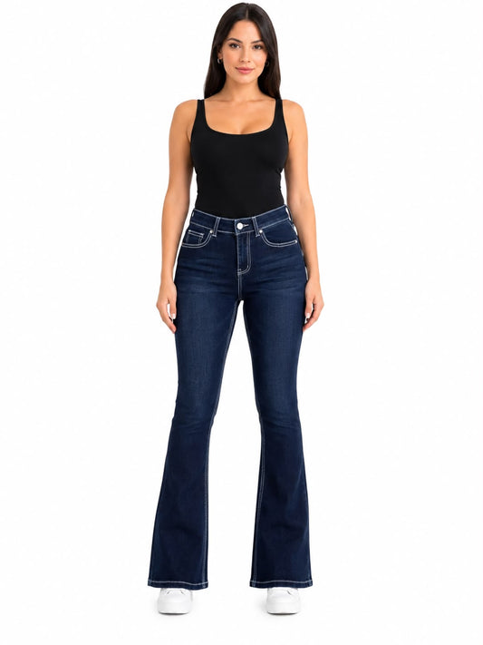 Pantalón Dama Mezclilla Flare Azul Oscuro