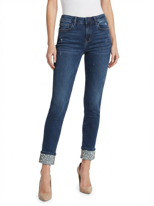 Pantalón Dama Mezclilla Skinny con Dobladillo de Perlas