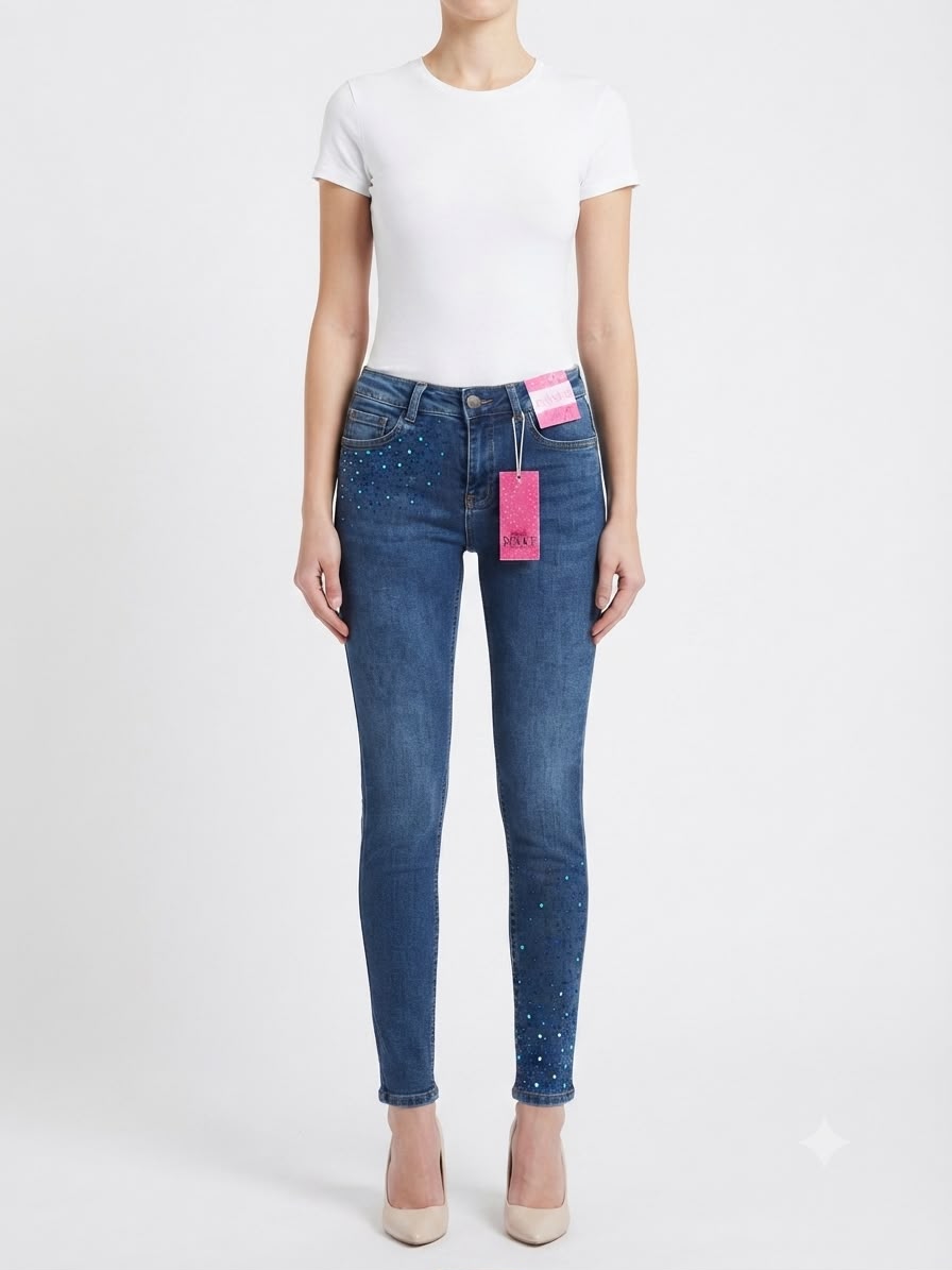 Pantalón Dama Mezclilla Skinny con Aplicación de Brillos