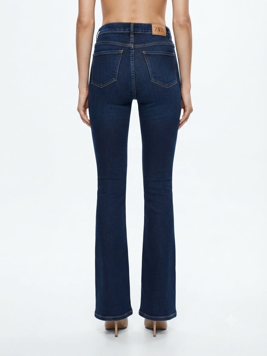 Pantalón dama mezclilla flare de tiro alto