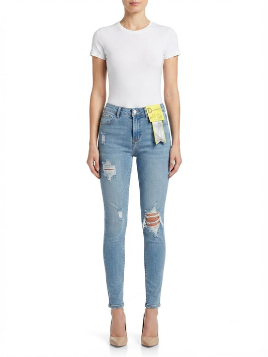Pantalón dama mezclilla skinny deslavado con rasgados
