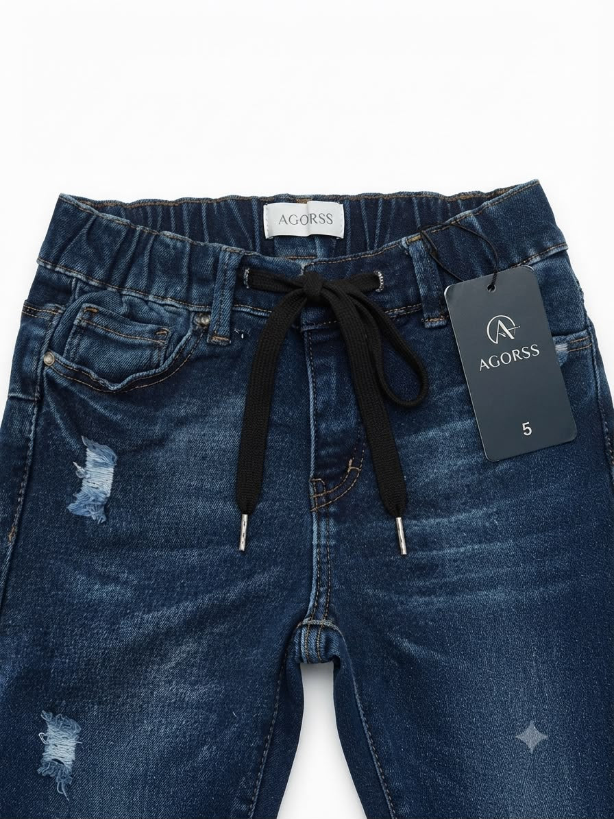 Pantalón dama mezclilla skinny con cintura ajustable y acabado desgastado