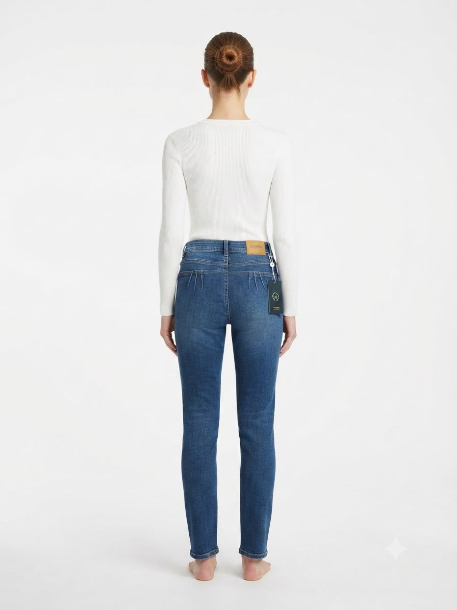 Pantalón dama mezclilla skinny con rasgados y tiro alto