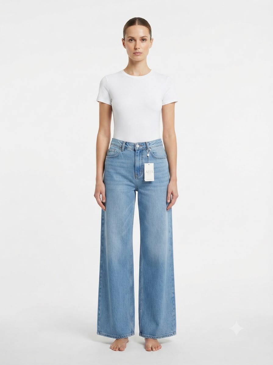 Pantalón dama mezclilla wide leg tiro alto