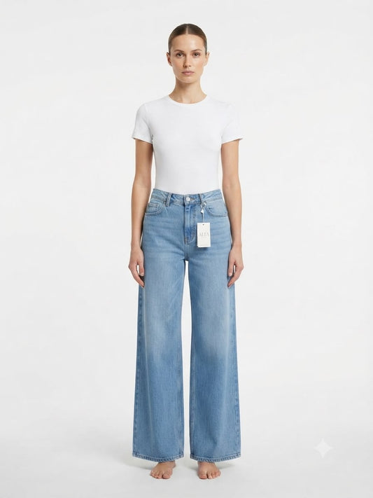 Pantalón dama mezclilla wide leg tiro alto