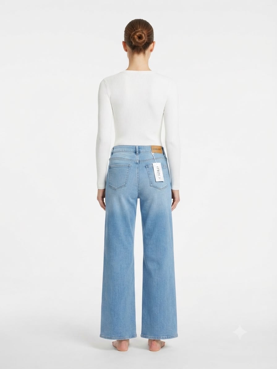 Pantalón dama mezclilla wide leg tiro alto