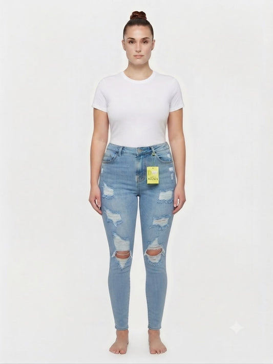 Pantalón dama mezclilla skinny plus con rasgados