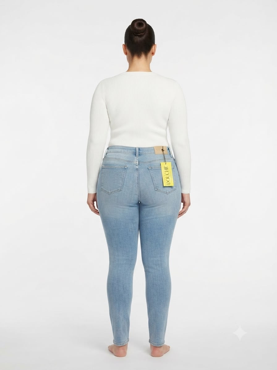 Pantalón dama mezclilla skinny plus con rasgados