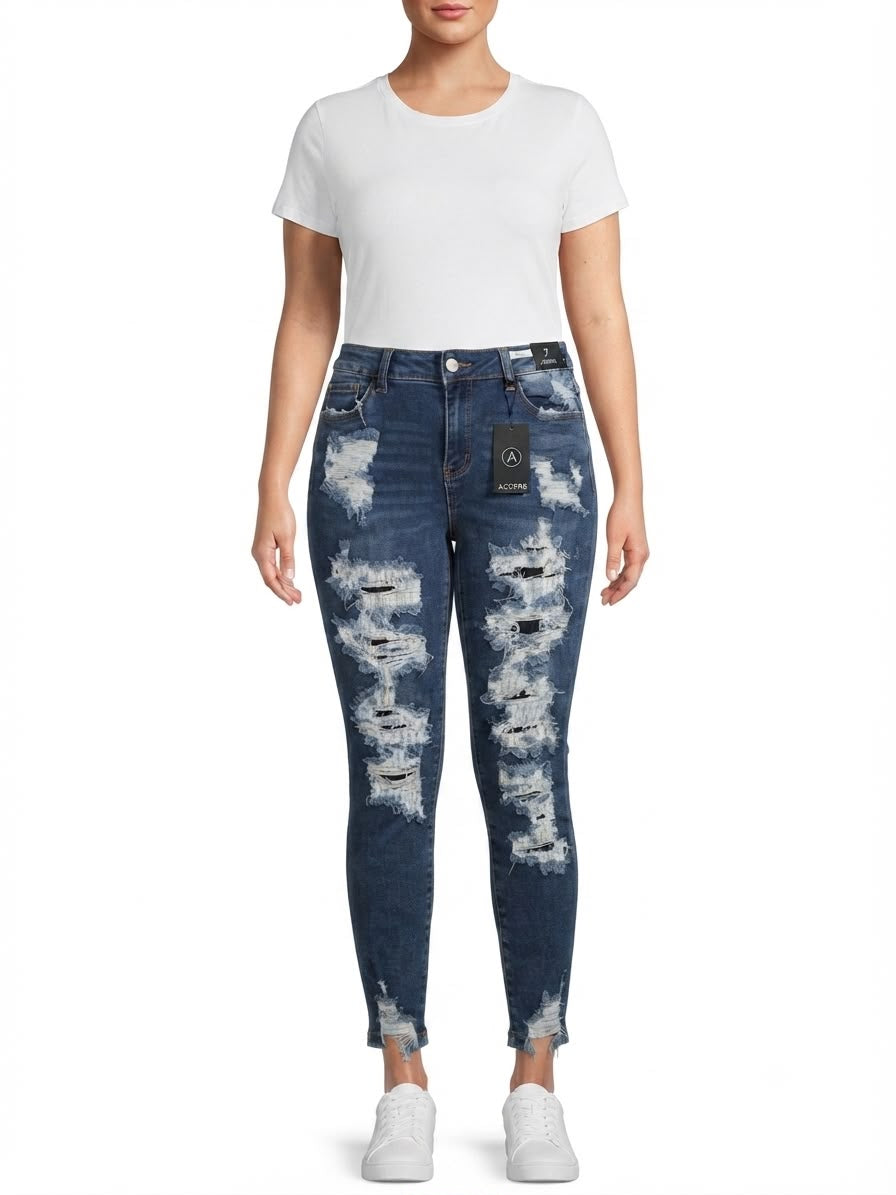 Pantalón dama mezclilla skinny plus con rasgados