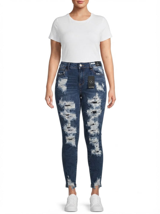 Pantalón dama mezclilla skinny plus con rasgados