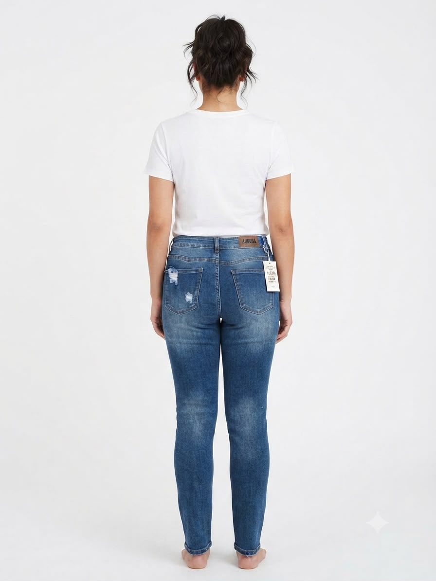 Pantalón dama mezclilla skinny plus con rasgados