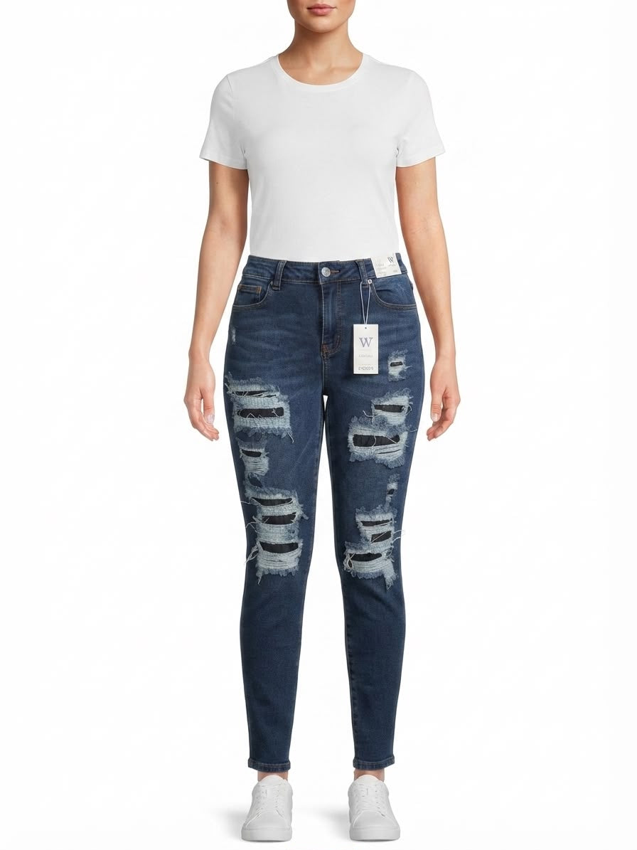 Pantalón dama mezclilla skinny plus con rasgados