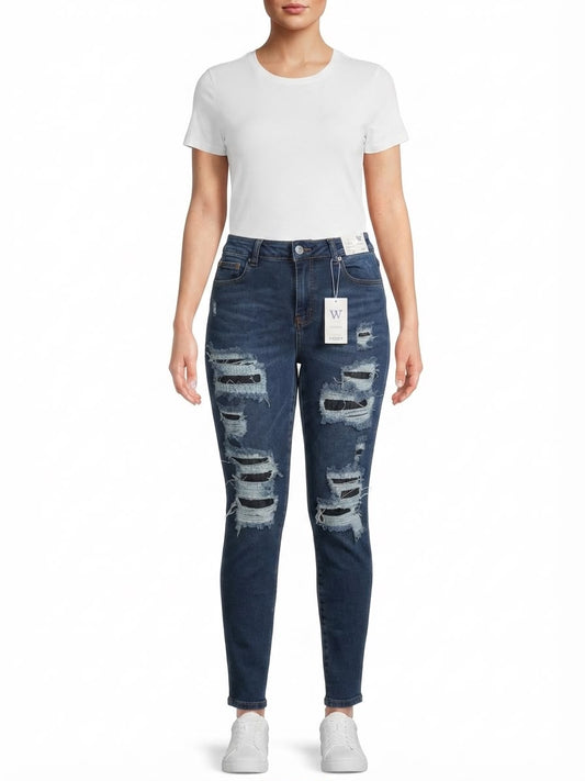 Pantalón dama mezclilla skinny plus con rasgados