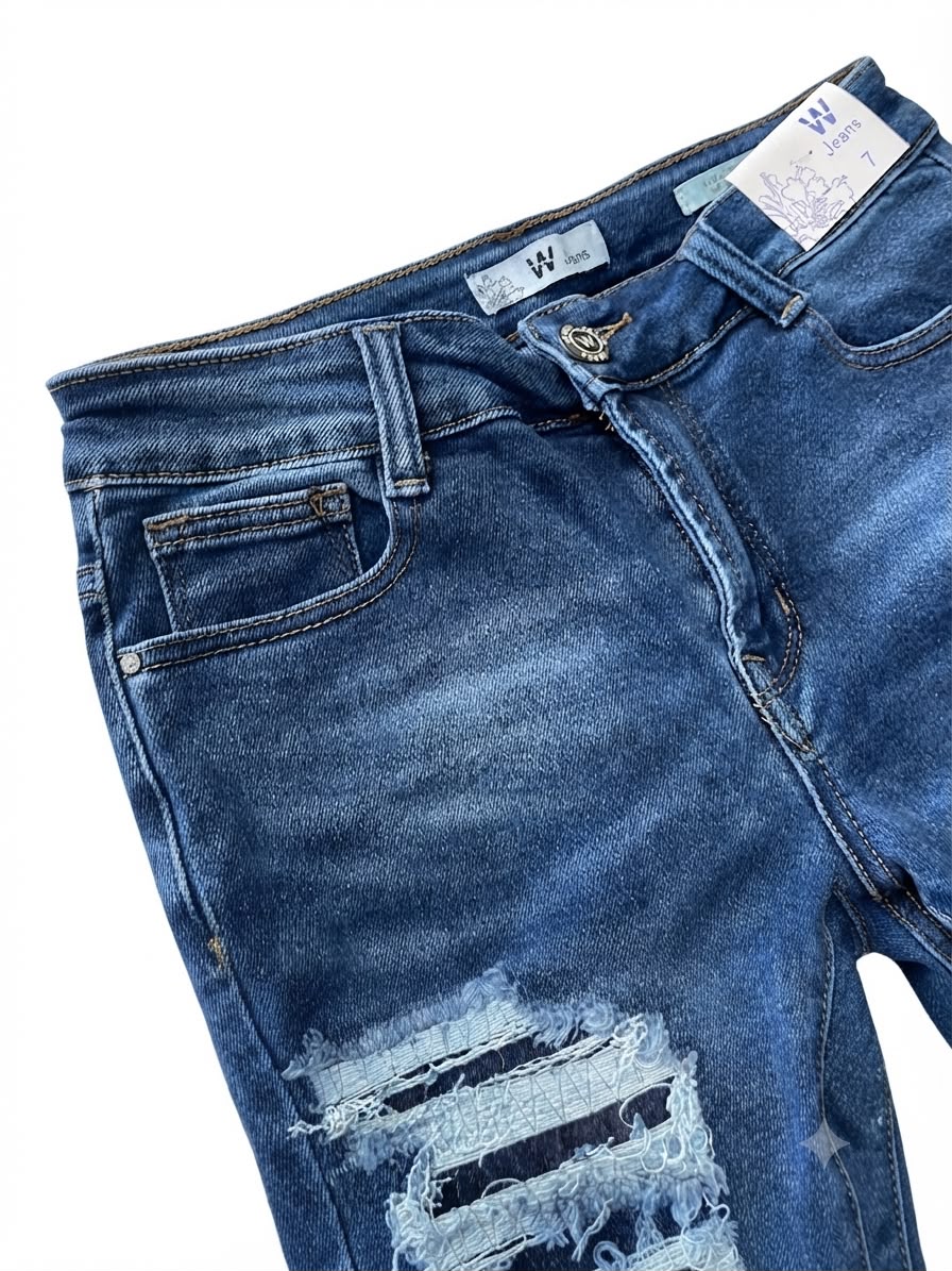 Pantalón dama mezclilla skinny plus con rasgados