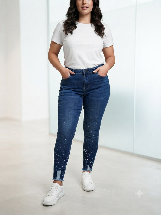 Pantalón dama mezclilla skinny con pedrería