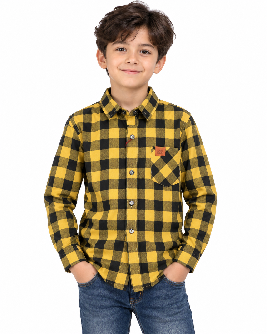 Camisa niño – Cuadros con manga larga 💛🖤