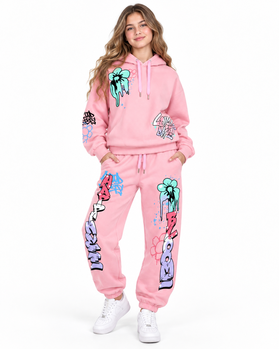 Set niña 2 piezas rosa con estampado graffiti