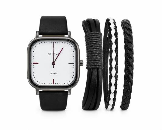 Set Reloj Caballero negro con Pulseras