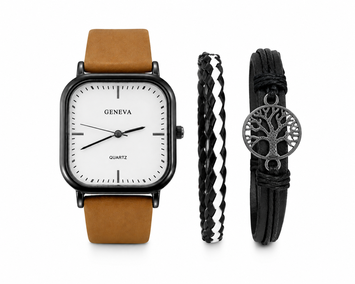 Set Reloj Caballero con 2 Pulseras