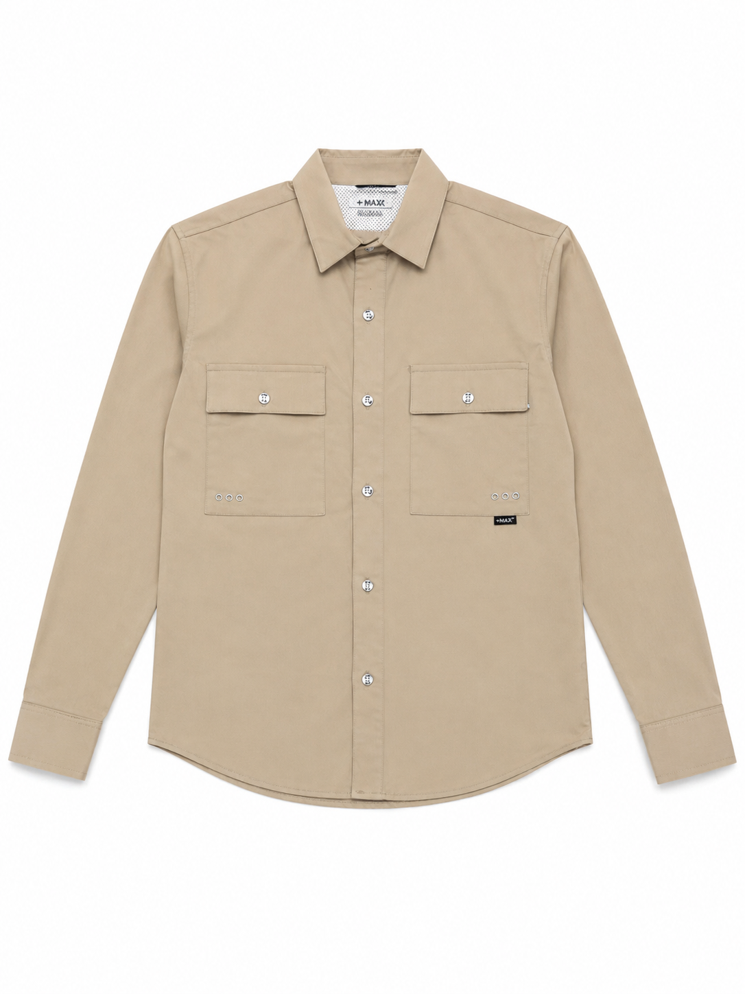 Camisa caballero beige manga larga