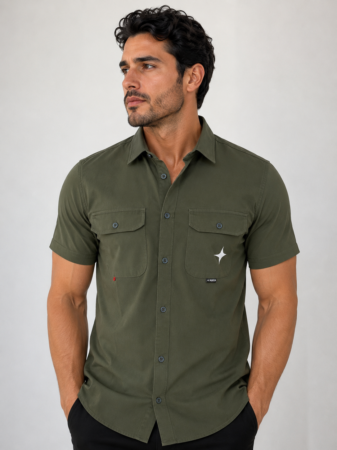 Camisa caballero verde olivo manga corta