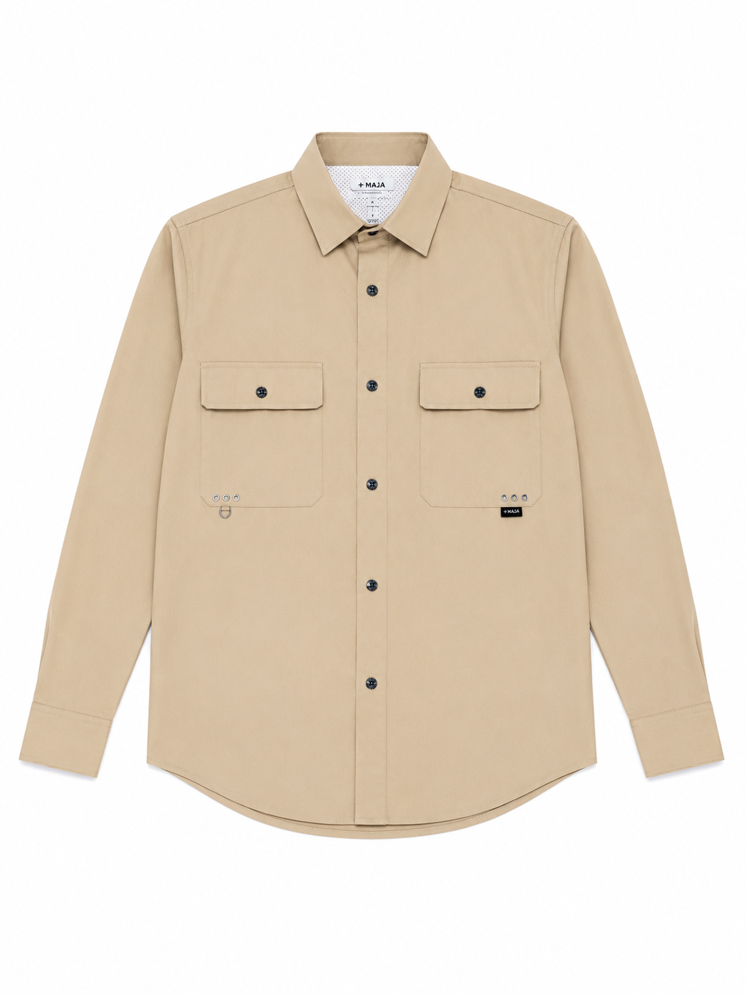 Camisa Caballero Beige Manga Larga con Bolsillos