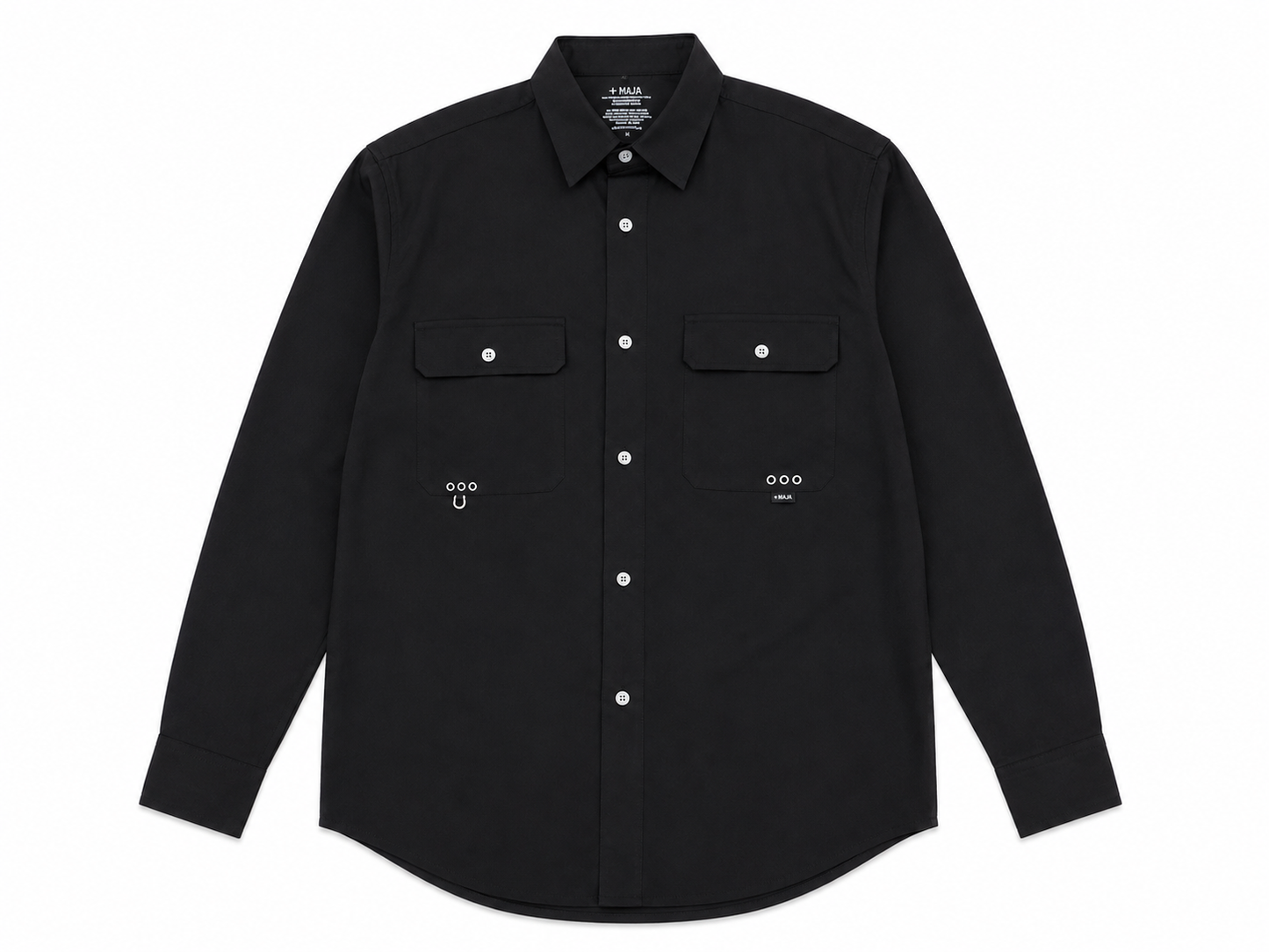 Camisa Caballero Negra Manga Larga con Bolsillos
