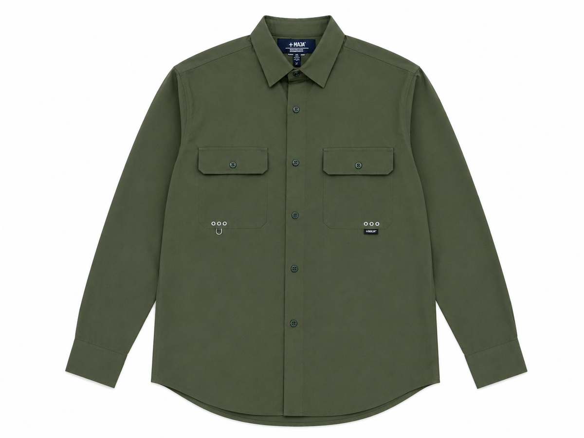Camisa Caballero Verde Militar Manga Larga