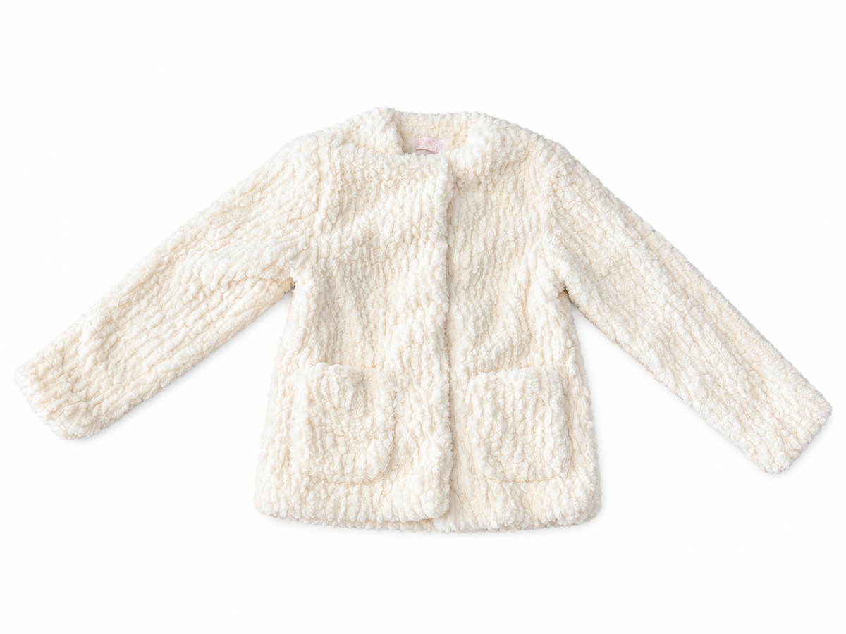 Set niña de 3 piezas con chamarra afelpada y short de lentejuelas