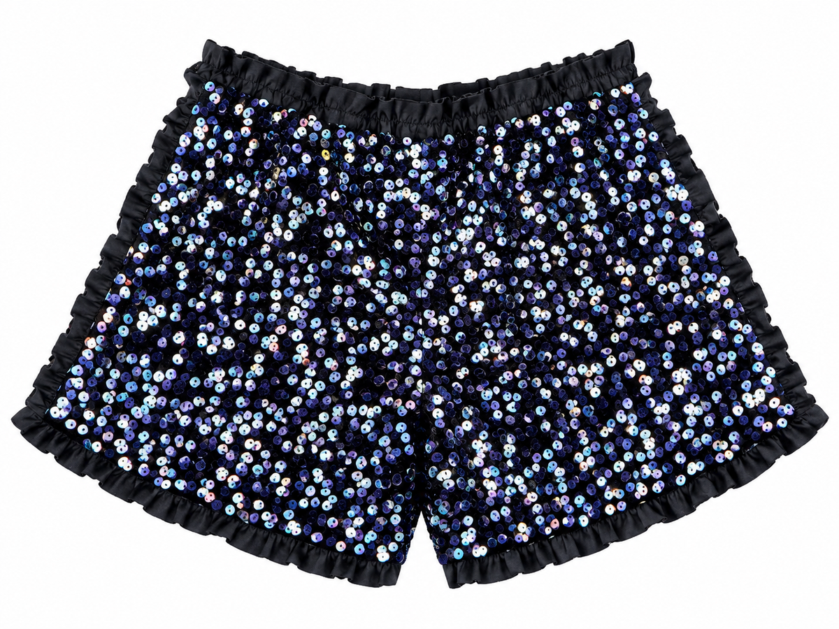 Set niña de 3 piezas con chamarra afelpada y short de lentejuelas